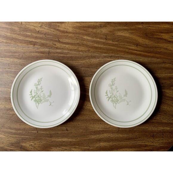 Set of 2 Corelle Floral Spray Large Plates  10.25 in Green White Vintage 1970s - Picture 4 of 6